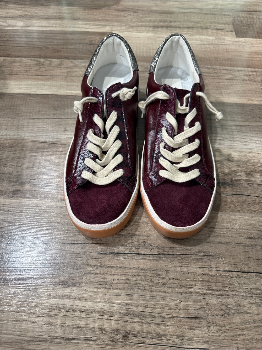 Dolce Vita Burgundy & Cream Lace-Up Sneakers